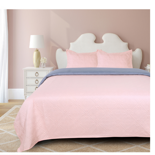 Quilt Set Bedcover Queen Size 3 Pieces, Reversible Lightweight Microfiber Bedspreads for All Season, Light Pink Soft Summer Coverlet Set with 2 Pillow Cover