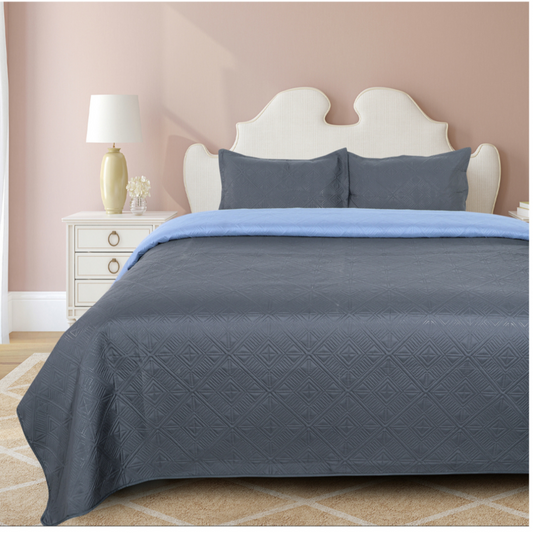 Quilt Set Bedcover Queen Size 3 Pieces, Reversible Lightweight Microfiber Bedspreads for All Season- Soft Summer Coverlet Set with 2 Pillow Cover