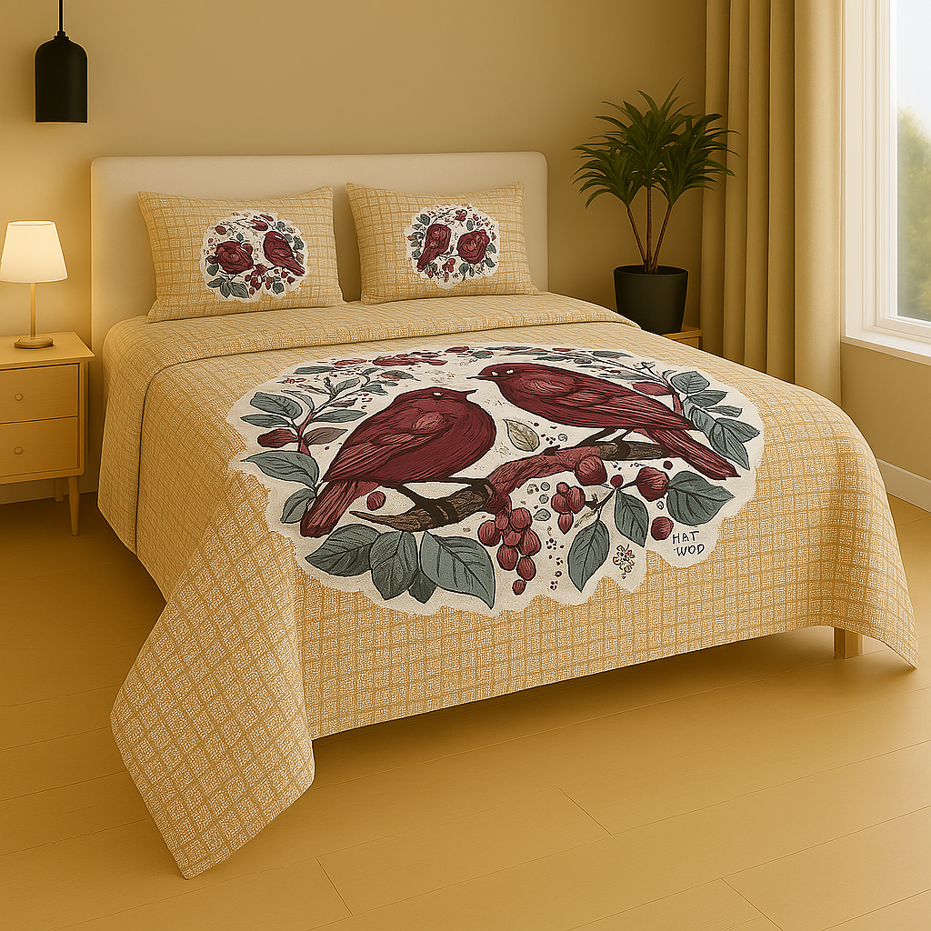Orange Cotton Semi King Size Double Bed Sheets with 2 Pillow Cover