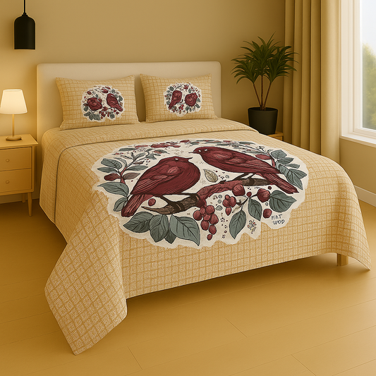 Orange Cotton Semi King Size Double Bed Sheets with 2 Pillow Cover