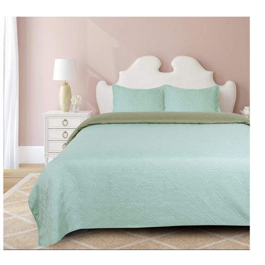 Quilt Set Bedcover Queen Size 3 Pieces, Reversible Lightweight Microfiber Bedspreads for All Season, Mint Green Soft Summer Coverlet Set with 2 Pillow Cover