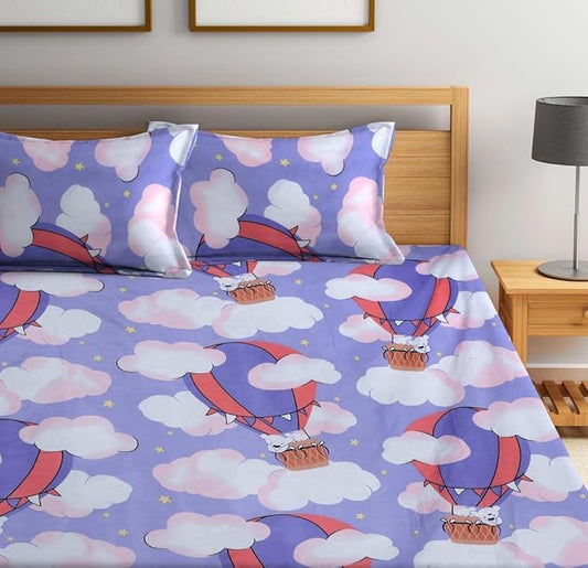 Hot Air Balloon King Size Fitted Bedsheet with 2 Pillow Cover