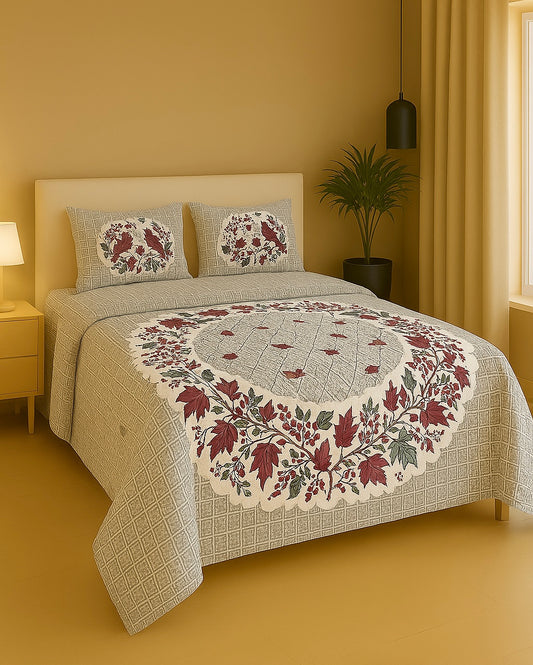 Light Grey Pure Cotton Semi King Size Double Bed Sheets with 2 Pillow Cover