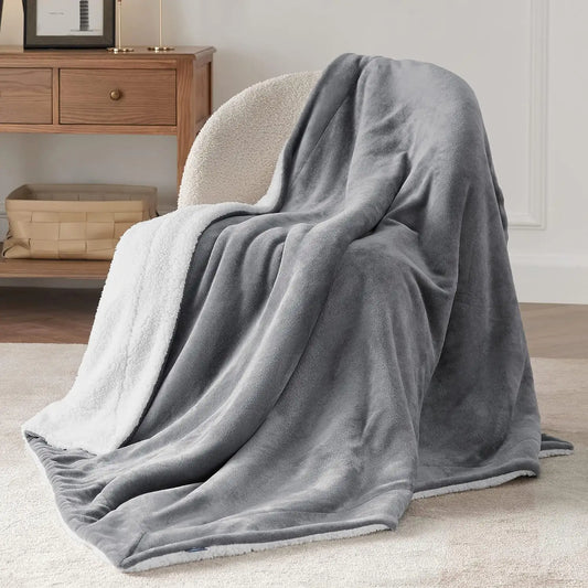 Light Grey All Seasons Soft Warm Cozy Sherpa Plush Fluffy Blanket