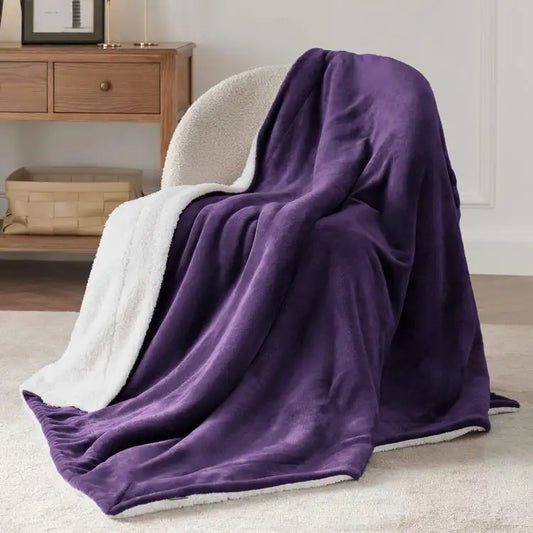 Purple All Seasons Soft Warm Cozy Jacquard Plush Fluffy Blanket Knitted
