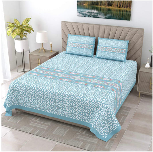 Pastel Blue King Size Double Bed Sheets with 2 Pillow Cover