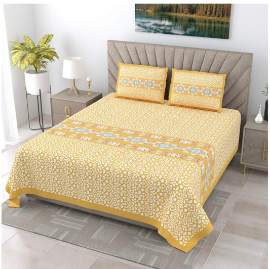Pastel Yellow King Size Double Bed Sheets with 2 Pillow Cover
