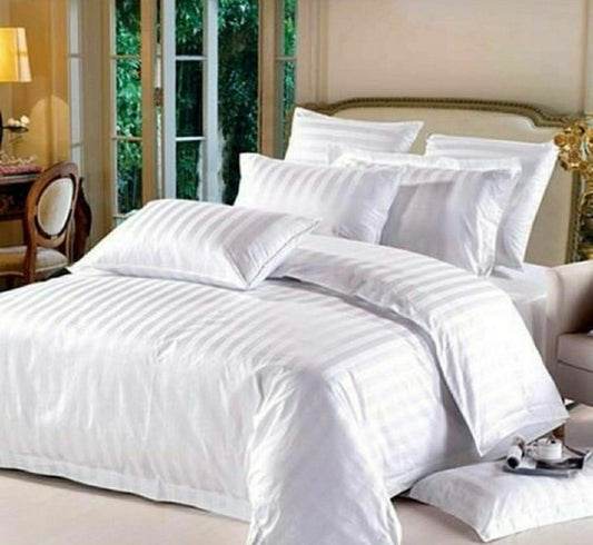 White Stripes Hotel Bedsheet for Queen Size Double Bed Glace Cotton